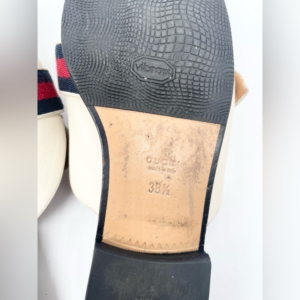 Gucci GG Logo Marmont Red Blue Web Canvas White Leather Mules Loafers EU 38.5 - Picture 10 of 15